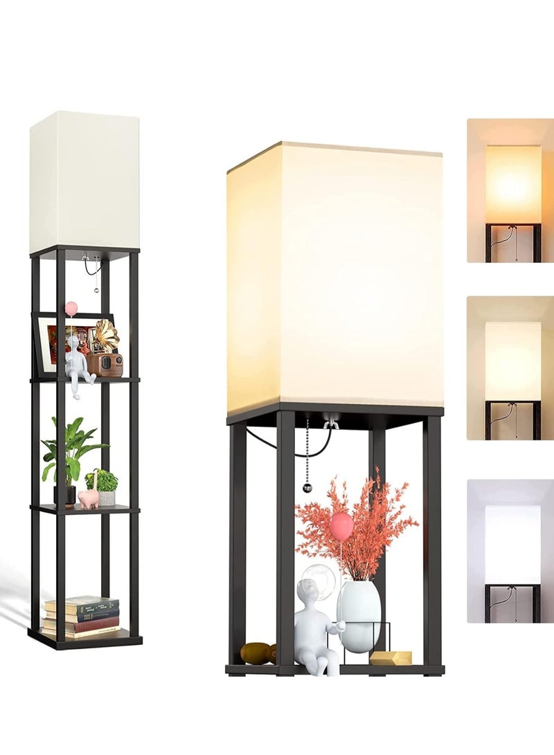 رات سو مصباح أرضي مع أرفف، مصابيح أرضية لغرفة المعيشة مع رف خشبي أسود، متعدد الألوان 63 بوصة - Image 1