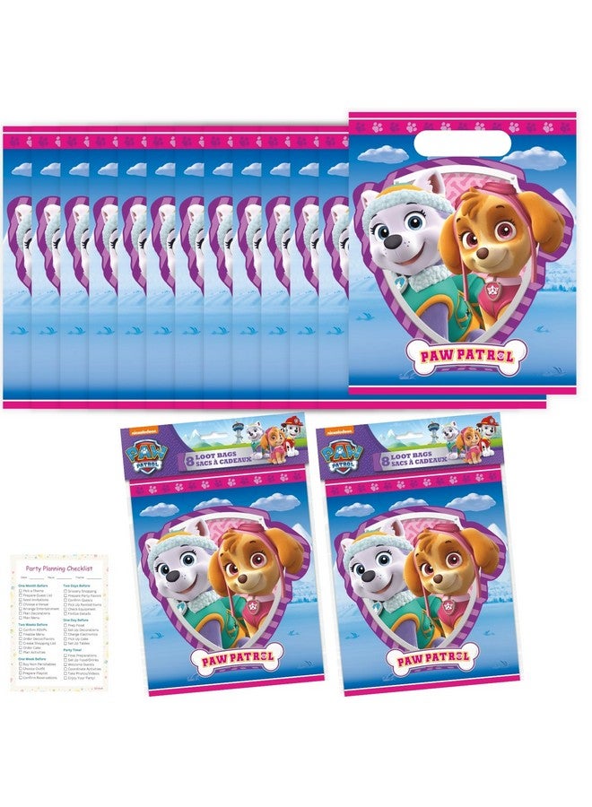 Unique Paw Patrol Party Favor Bags Set - 16 Girl Paw Patrol Goodie Bags, Checklist - Skye Paw Patrol Birthday Decorations Girl, Paw Patrol Everest and Skye Birthday Decorations - Image 1