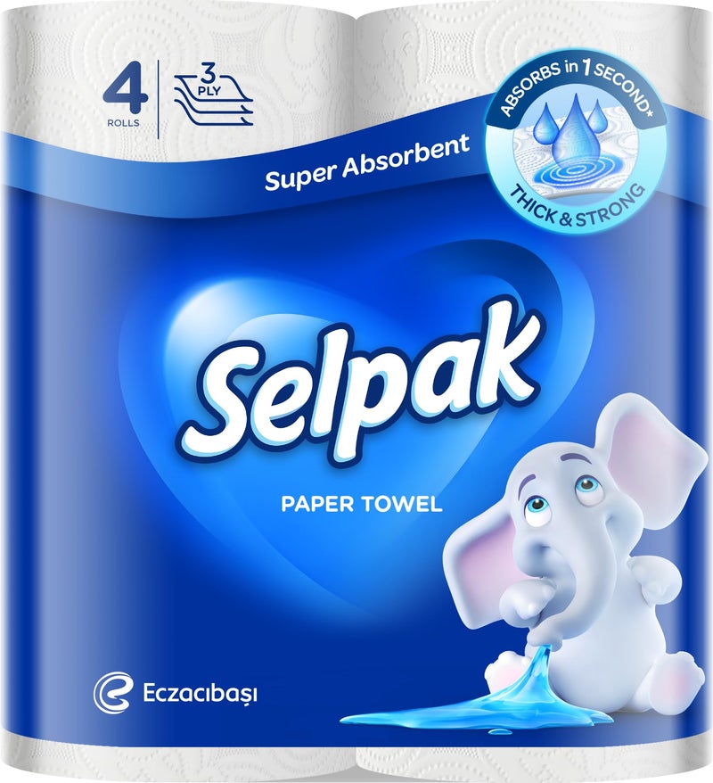 Selpak Kitchen Towel Paper - 3Ply (4 Rolls/Pack) - Image 1