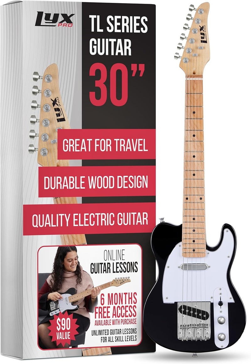 جيتار LyxPro الكهربائي Telecaster 30 بوصة | جسم صلب كامل الحجم من خشب الباولونيا، واقي بيكجارد ثلاثي الطبقات، رقبة على شكل C، جسر على شكل منفضة سجائر، موالفات تروس عالية الجودة، مفتاح ثلاثي الاتجاهات وتحكم في الصوت والنغمة | يتضمن 2 معول - Image 1