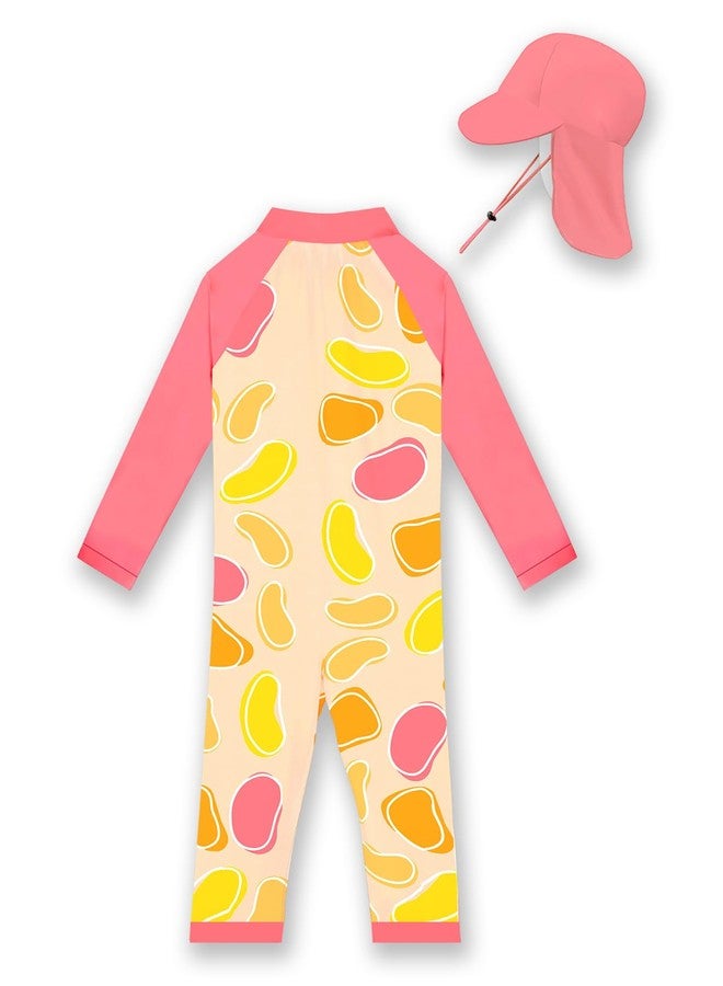 weVSwe Toddler Girl Swimsuit Long Sleeve SPF 50+ UV Protection Baby Girl Rashguard Swimsuit Infant Sun Hat Pink Orange Fruit 3 Years - Image 3