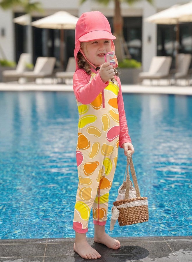 weVSwe Toddler Girl Swimsuit Long Sleeve SPF 50+ UV Protection Baby Girl Rashguard Swimsuit Infant Sun Hat Pink Orange Fruit 3 Years - Image 2