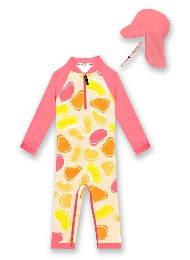 weVSwe Toddler Girl Swimsuit Long Sleeve SPF 50+ UV Protection Baby Girl Rashguard Swimsuit Infant Sun Hat Pink Orange Fruit 3 Years - Image 1