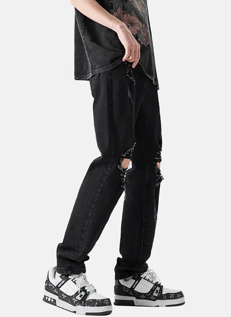 يونيكي Black Solid Mid Rise Straight Fit Straight Jeans