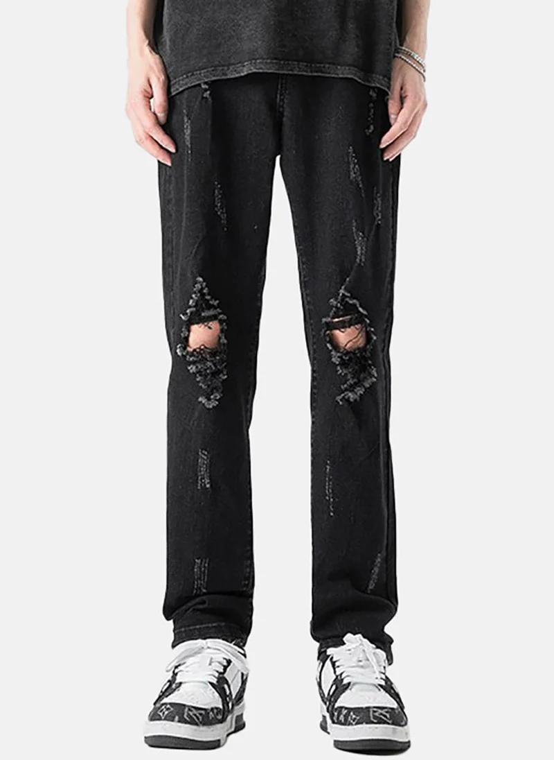يونيكي Black Solid Mid Rise Straight Fit Straight Jeans