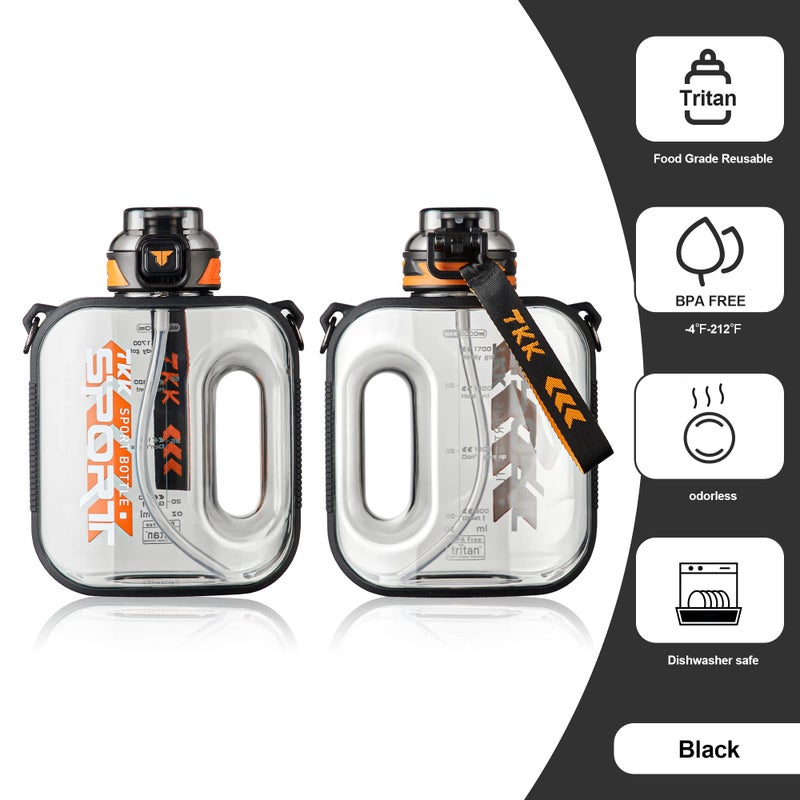 TKK زجاجة ماء TKK نصف جالون مع قشة سعة كبيرة زجاجة ماء بلاستيكية آمنة في غسالة الصحون 1/2 جالون 50 أونصة زجاجة ماء خالية من BPA تريتان للجيم اليوغا السفر التخييم في الهواء الطلق - Image 2