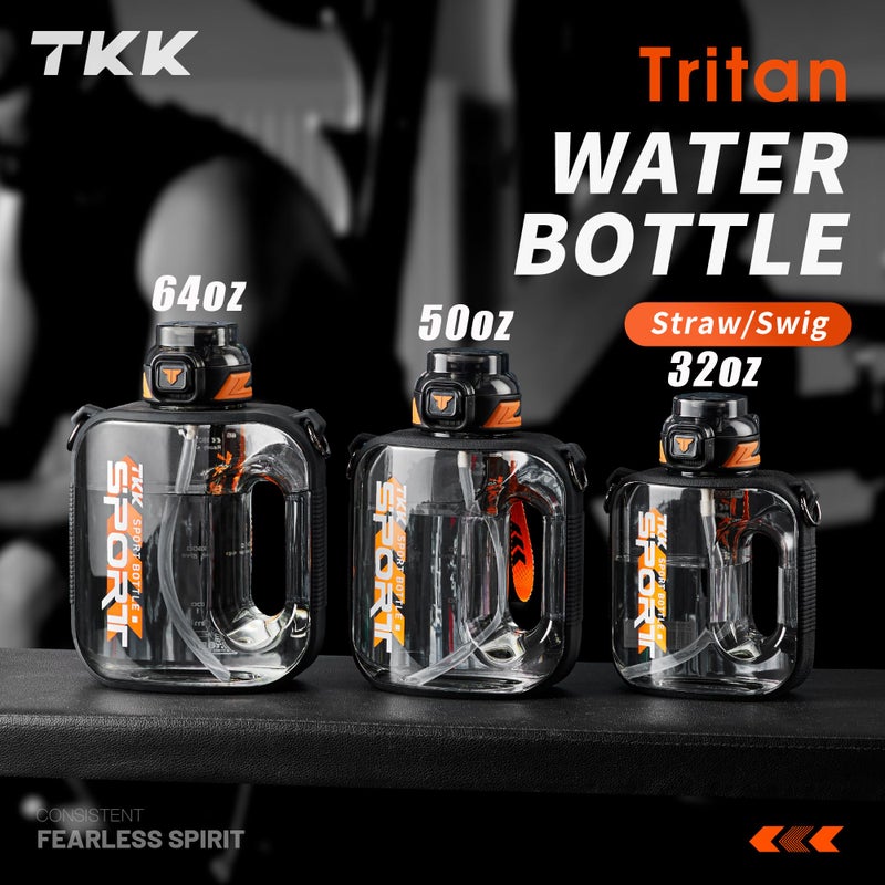 TKK زجاجة ماء TKK نصف جالون مع قشة سعة كبيرة زجاجة ماء بلاستيكية آمنة في غسالة الصحون 1/2 جالون 50 أونصة زجاجة ماء خالية من BPA تريتان للجيم اليوغا السفر التخييم في الهواء الطلق - Image 1