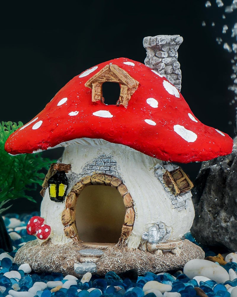 Uniclife Aquarium Mushroom House, Resin Fish Tank Decoration Cottage Ornament for Fish Tank Landscape Aquarium Hideout Hideaway Spawning Cave Decor for Shrimp Betta Goldfish and Reptiles - Image 1