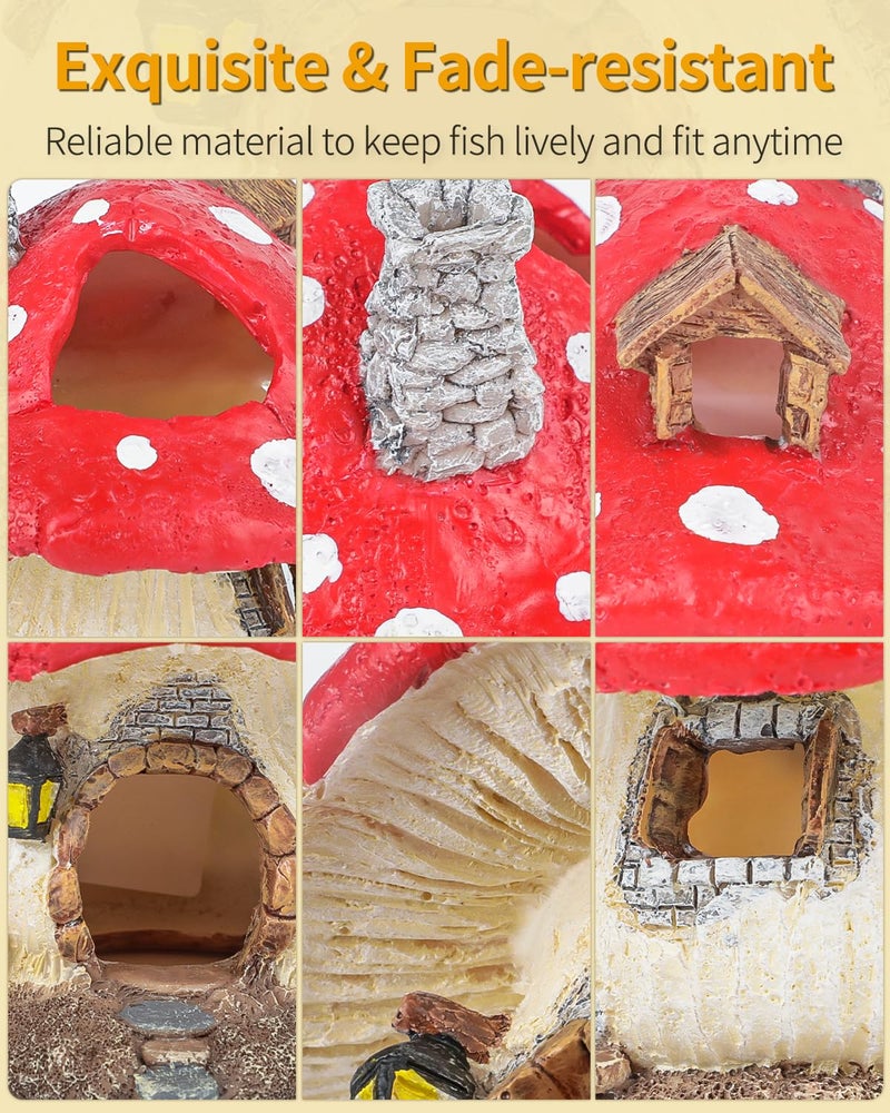 Uniclife Aquarium Mushroom House, Resin Fish Tank Decoration Cottage Ornament for Fish Tank Landscape Aquarium Hideout Hideaway Spawning Cave Decor for Shrimp Betta Goldfish and Reptiles - Image 3