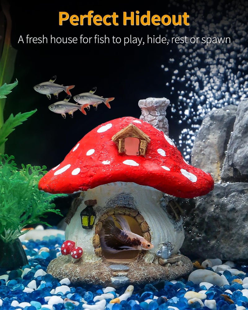 Uniclife Aquarium Mushroom House, Resin Fish Tank Decoration Cottage Ornament for Fish Tank Landscape Aquarium Hideout Hideaway Spawning Cave Decor for Shrimp Betta Goldfish and Reptiles - Image 5