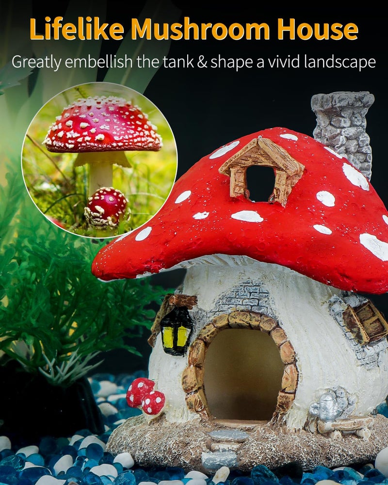 Uniclife Aquarium Mushroom House, Resin Fish Tank Decoration Cottage Ornament for Fish Tank Landscape Aquarium Hideout Hideaway Spawning Cave Decor for Shrimp Betta Goldfish and Reptiles - Image 2
