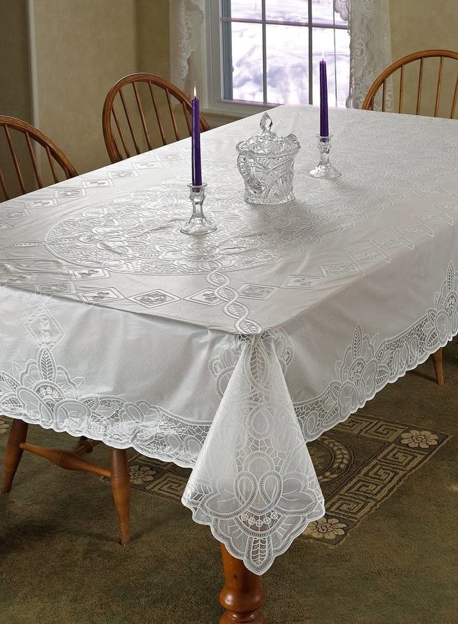 Violet Linen Vinyl Lace Betenburg Design Tablecloth White 60" by 104" Oblong/Rectangle - Image 1
