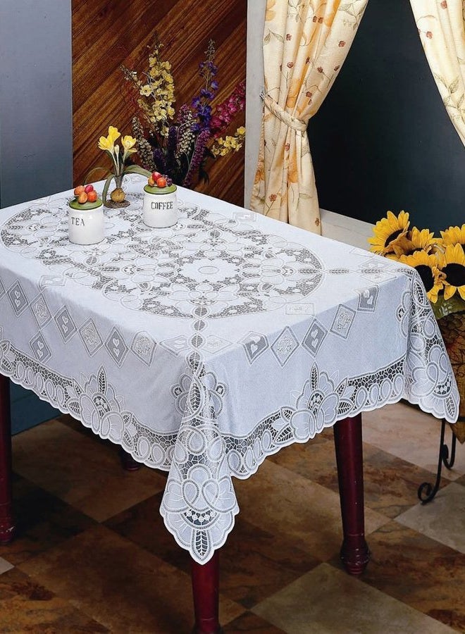 Violet Linen Vinyl Lace Betenburg Design Tablecloth White 60" by 104" Oblong/Rectangle - Image 2