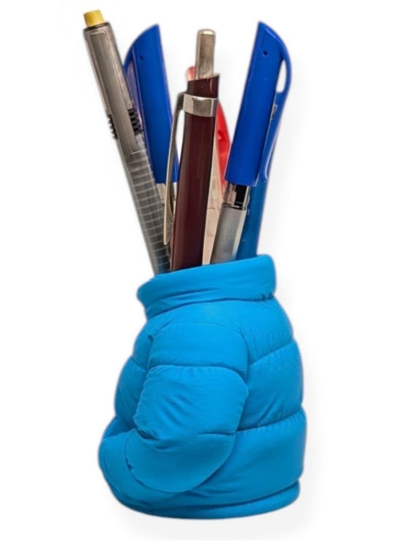حامل أقلام بتصميم بافر جاكيت كيوت – منظم مكتب مبتكر للأقلام والأدوات المكتبية – ديكور مكتب عملي وعصري – لون سماوي - Image 2