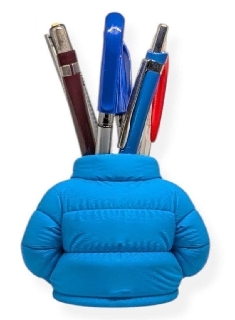 حامل أقلام بتصميم بافر جاكيت كيوت – منظم مكتب مبتكر للأقلام والأدوات المكتبية – ديكور مكتب عملي وعصري – لون سماوي - Image 3