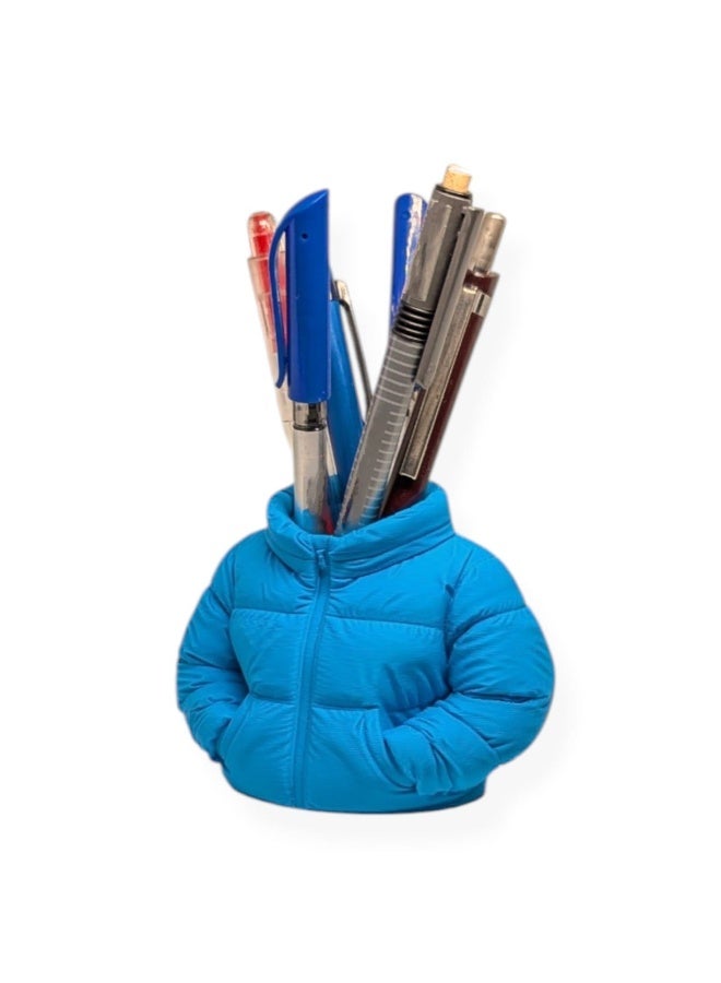 حامل أقلام بتصميم بافر جاكيت كيوت – منظم مكتب مبتكر للأقلام والأدوات المكتبية – ديكور مكتب عملي وعصري – لون سماوي - Image 5