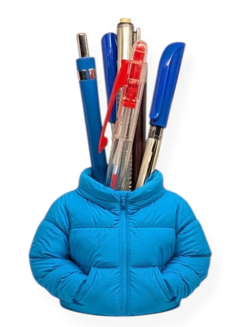 حامل أقلام بتصميم بافر جاكيت كيوت – منظم مكتب مبتكر للأقلام والأدوات المكتبية – ديكور مكتب عملي وعصري – لون سماوي - Image 4