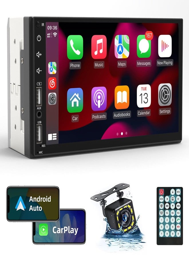 Leadfan Double Din Car Stereo Radio Support Apple Carplay&Android Auto, 7inch HD Touchscreen Double Din Radio with Bluetooth, Car Audio Receivers, Camera, MirrorLink, FM Radio, 2 USB/TF/AUX/Subwoofer - Image 1