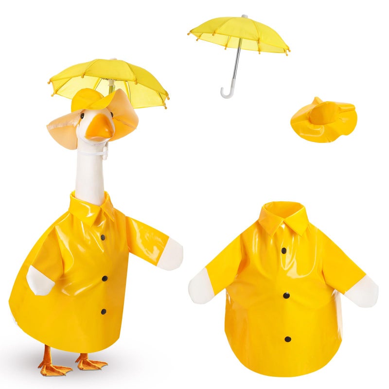 FuWeave Spring Baby Goose Outfit Raincoat and Umbrella for 17'' Lawn Porch Baby Goose Costume Plastic Raincoat Clothes for Spring Outdoor Patio Yard Lawn Decoration - Image 1