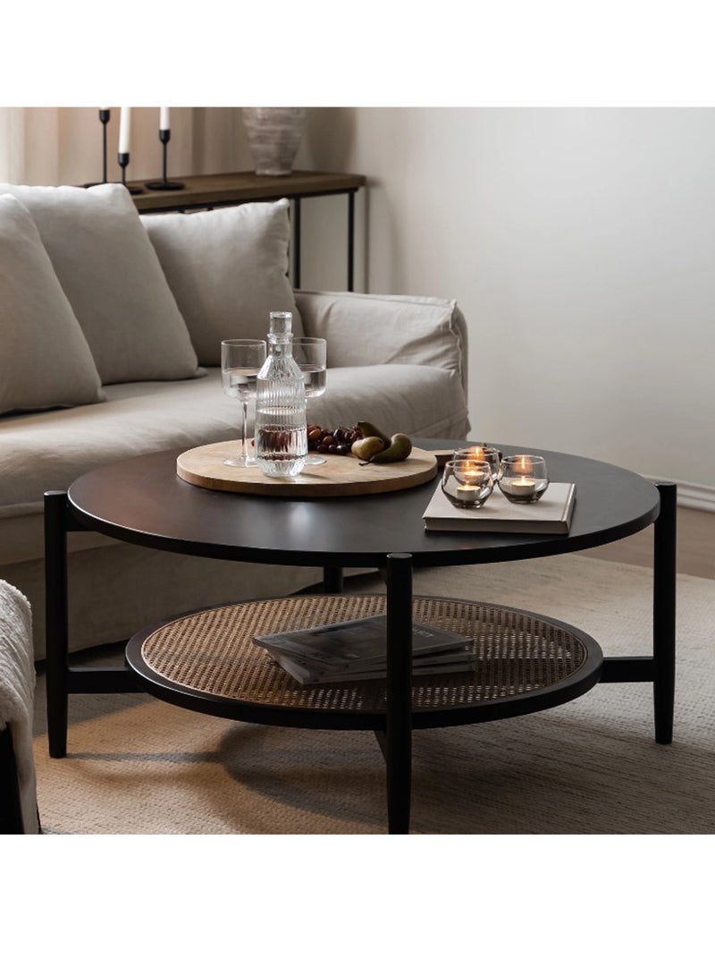 Living طاولة قهوة مستديرة فاخرة من خشب الروطان مقاس 100*45 سم - Image 2