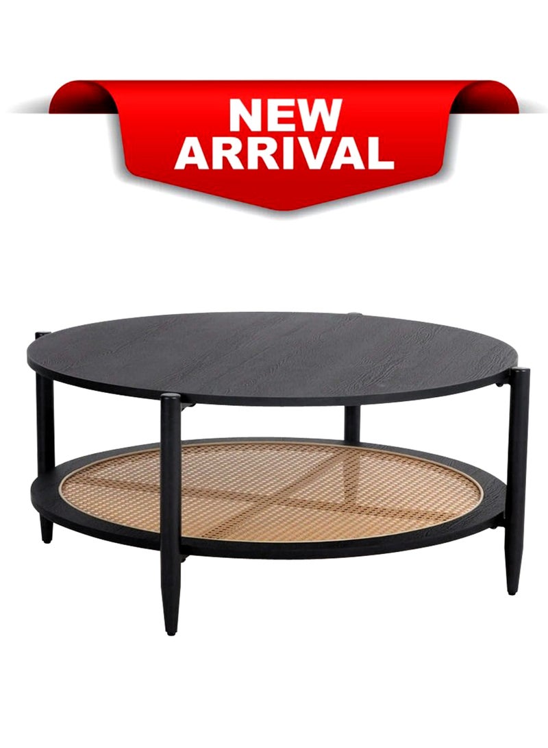 Living طاولة قهوة مستديرة فاخرة من خشب الروطان مقاس 100*45 سم - Image 5