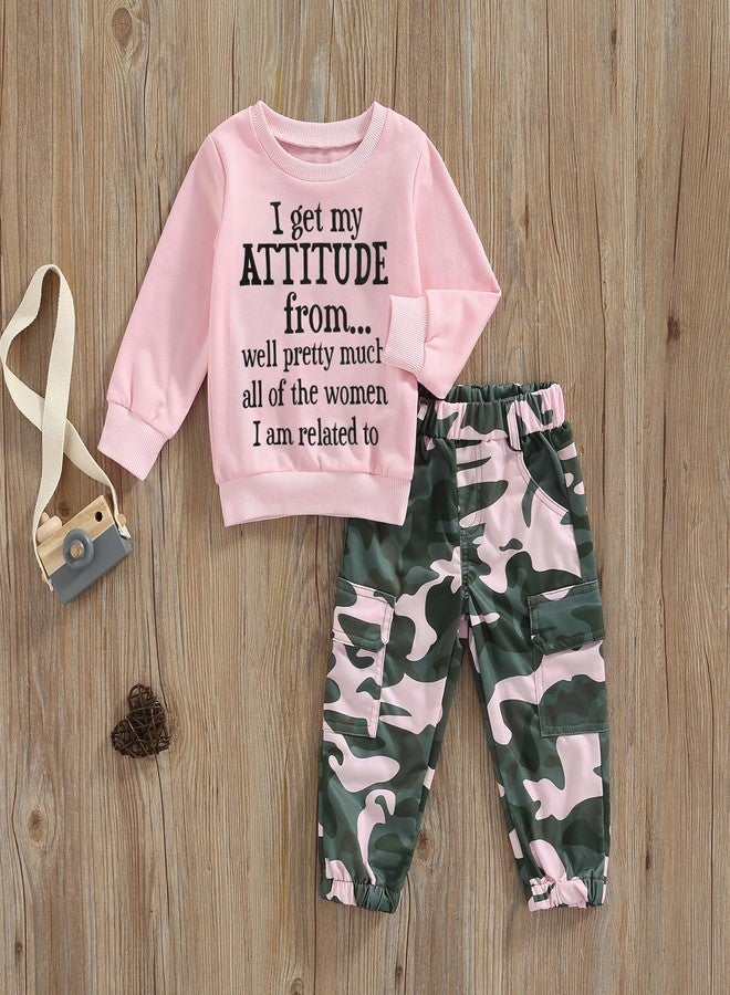 SAYOO Baby Girl Fall Outfit I Get My Attitude From All Women Funny Letter Sweatshirt Pullover +Sweatpants Toddler Clothes (A Pink, 2-3T) - Image 2