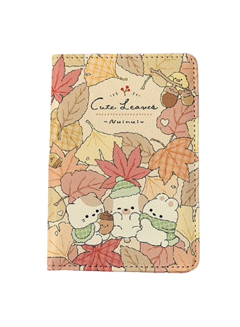 حامل جواز سفر مطبوع عليه ورقة القيقب الصفراء، حامل بطاقات متعدد الوظائف، غطاء جواز السفر، حامل بطاقات هوية للأولاد والبنات من الجلد الصناعي، حامل بطاقات هوية للسفر، إكسسوارات السفر - Image 1