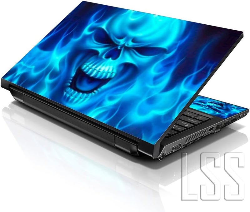 Lss 17 17.3 Inches Laptop Notebook Skin Sticker with 2 Wrist Pads - Reusable Cover Protector Vinyl Sticker Cover Decal Fits 17" - 19" HP Asus Acer Samsung - Blue Monster Pattern - Image 1