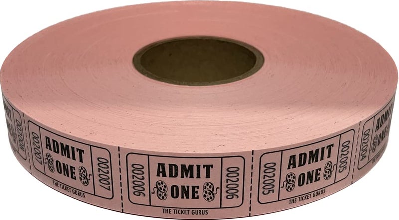 The Ticket Gurus-2000 Pink Admit One Single Roll Consecutively Numbered Raffle Tickets - Image 1