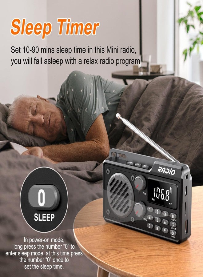kamapulo Portable Radio AM FM 1500mAh Rechargeable with Best Reception, Transistor shortwave Radio Wireless Bluetooth Speaker, with Large LCD Screen, Support TF Card U Disk, Earphone, Sleep Timer (Black) - Image 5