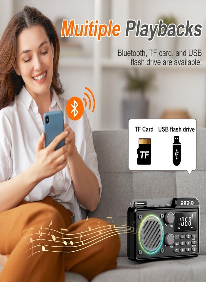 kamapulo Portable Radio AM FM 1500mAh Rechargeable with Best Reception, Transistor shortwave Radio Wireless Bluetooth Speaker, with Large LCD Screen, Support TF Card U Disk, Earphone, Sleep Timer (Black) - Image 3