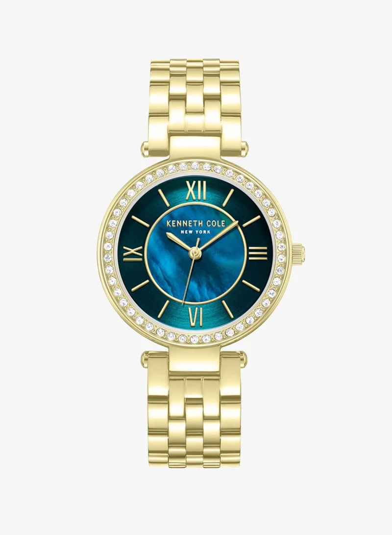 Kenneth Cole New York Kenneth Cole New York 32mm Analog Women's Watch with Green Dial & Gold Stainless Steel Bracelet