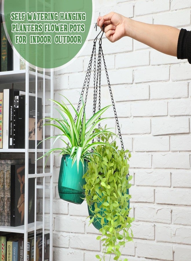 Maxcheck 4 Pcs Self Watering Hanging Planters Indoor Gift 6.5'' 4.5'' Hanging Flower Pots Baskets Outdoor Self Watering Hanging Plant with 3hooks Drainage Holes for Home (Emerald,Grey) - Image 5