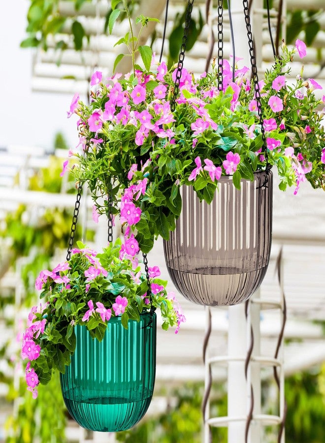 Maxcheck 4 Pcs Self Watering Hanging Planters Indoor Gift 6.5'' 4.5'' Hanging Flower Pots Baskets Outdoor Self Watering Hanging Plant with 3hooks Drainage Holes for Home (Emerald,Grey) - Image 3