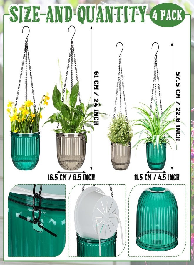 Maxcheck 4 Pcs Self Watering Hanging Planters Indoor Gift 6.5'' 4.5'' Hanging Flower Pots Baskets Outdoor Self Watering Hanging Plant with 3hooks Drainage Holes for Home (Emerald,Grey) - Image 2