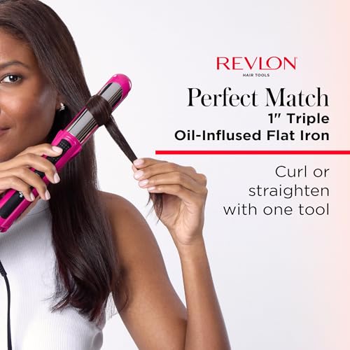 REVLON Perfect Match Flat Iron - 2-in-1 Hair Straightener and Curling Iron, Triple Oil-Infused Helps Reduce Heat Damage & Restore Hair's Natural Moisture & Shine - Image 2