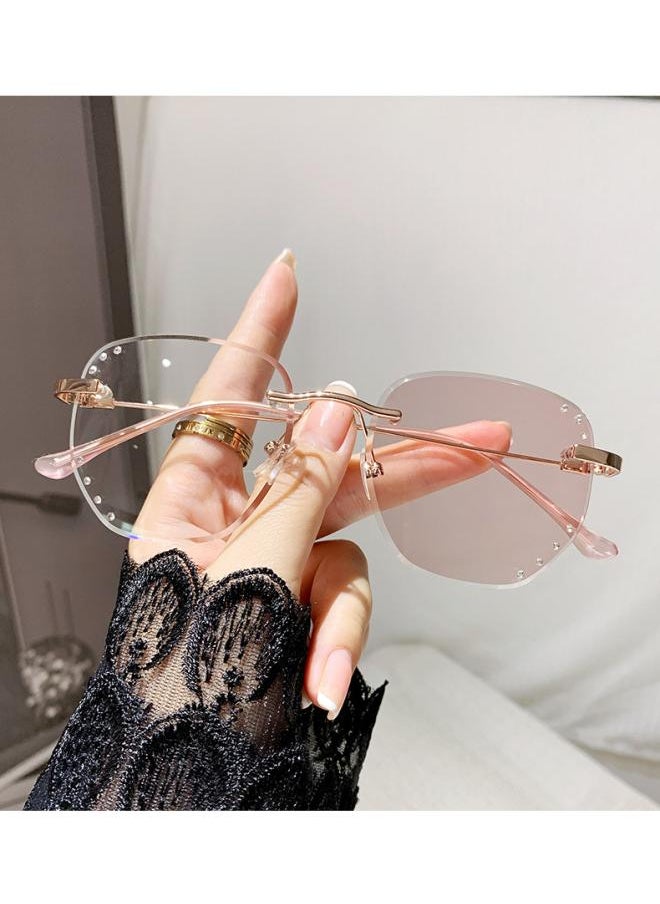 Generic - Frameless Light-sensitive Anti-blue Light Glasses Luxury Diamond Trimming High-grade Myopia Glasses Women's Gray-changing Tea Glasses - Image 1