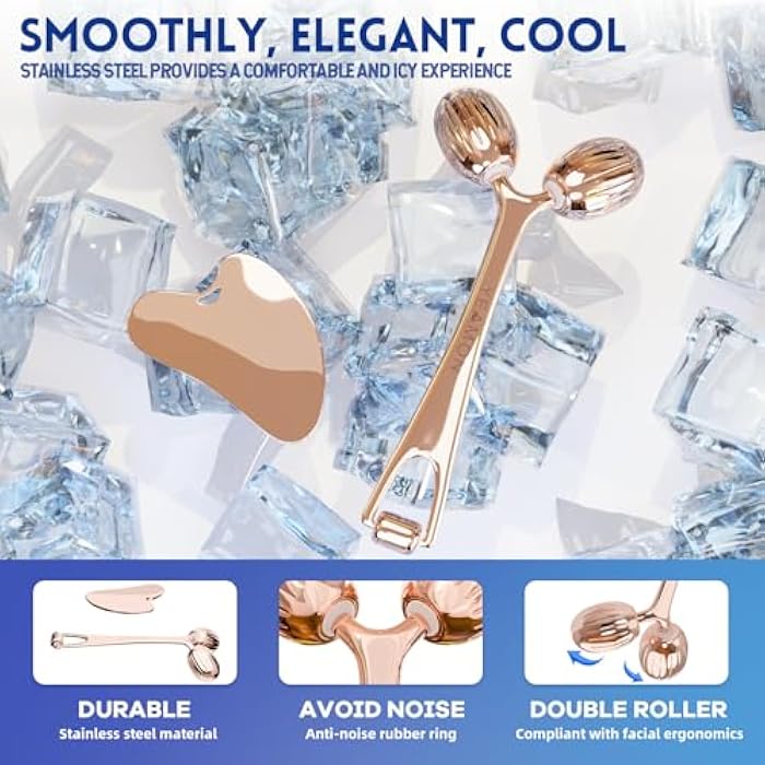 Yeamon Gua Sha Facial Tools and Face Roller Set, Facial Massage Tool for Women’s Skincare Routine,Cooling Stainless Steel Face Sculpting Eyes Roller Guasha for Daily Use or Self-Care Gift for Women - Image 2