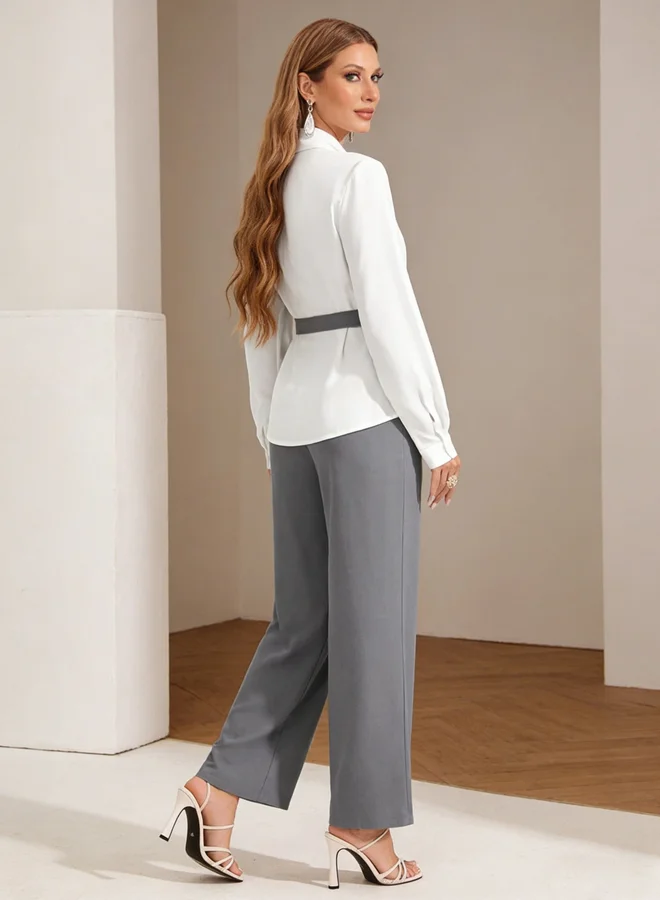 Take Two  Grey Long Sleeve Belted Top and Pants Co-Ords for Women | Best Price UAE