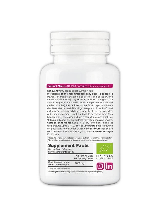 B. Organic Aronia Berry Capsules - Black Chokeberry Supplement with Natural Anthocyanin & Polyphenols for Immune Defend - from Aronia Berries Powder - GMO-Free, Gluten-Free - 500mg, 90 Vegan Capsules - Image 2