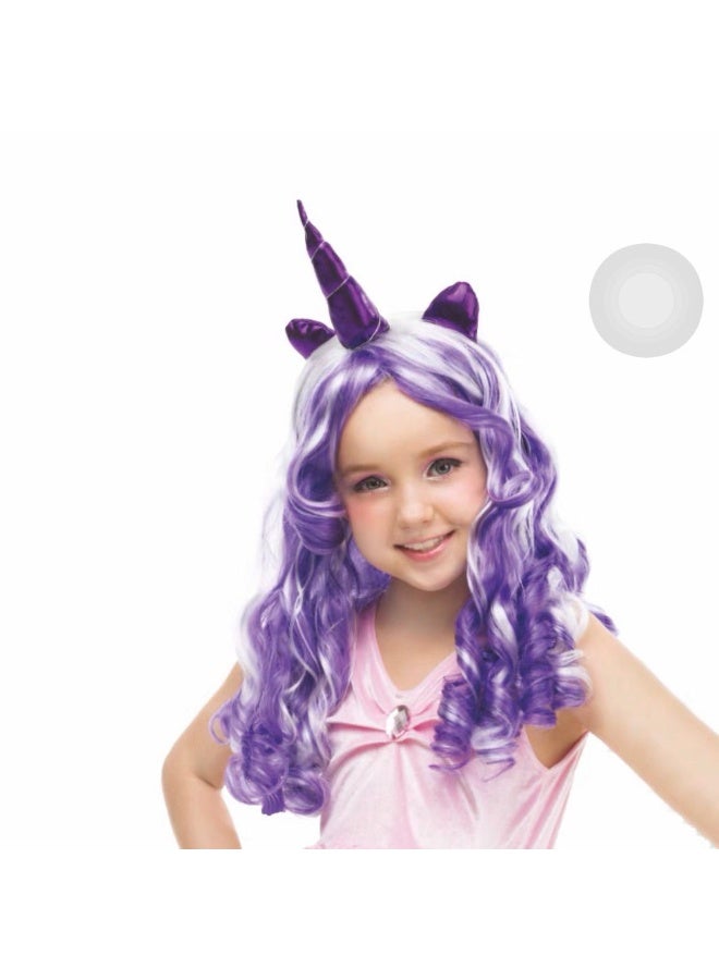 Generic Christmas Halloween Womens Dance Cosplay Princess Cute Unicorn Colorful Rainbow Tail Childrens Wig Pre-Lace Hair Cover Purple Unicorn Curls