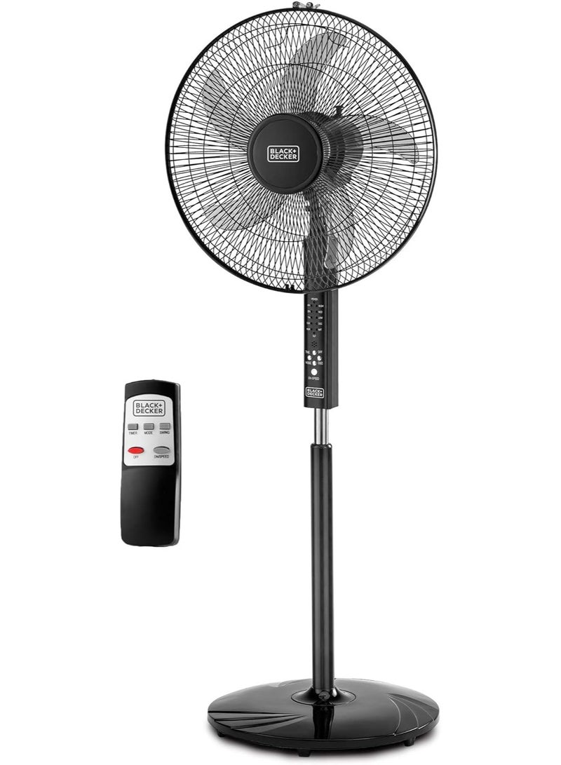 BLACK&DECKER 60W Stand Fan 16 Inch Fan Diameter 90° Wide Swing, 3 Speeds Low/Medium/High Plus Modes And 5AS Blade With Remote Control For The Perfect Temperature - Image 1