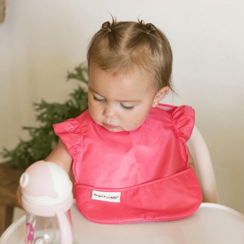 Tiny Twinkle Mess-Proof Baby Bibs for Eating | Waterproof, Wipeable Toddler Bibs with Catch-All Pocket | Feeding Bibs for Girls & Boys(3 Pack,Blue Floral) - Image 3