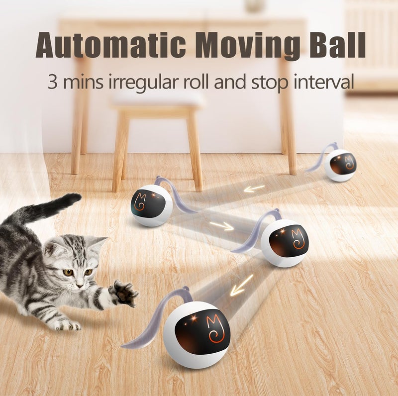 Migipaws Interactive Cat Ball Toy Set, Fun Tracker, Automatic Rolling Chase Ball with Fluffy Tail, A Small Mice, Rechargeable (White) - Image 2