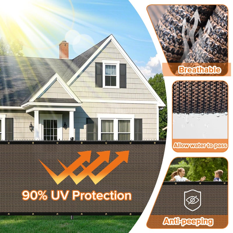 Cisvio 5ftx50ft Fence Privacy Screen Heavy Duty 170 GSM Windscreen & Dustproof Fabric Privacy Screen Covering Mesh Fencing for Outdoor Patio, Balcony, Pool Deck, Brown - Image 4