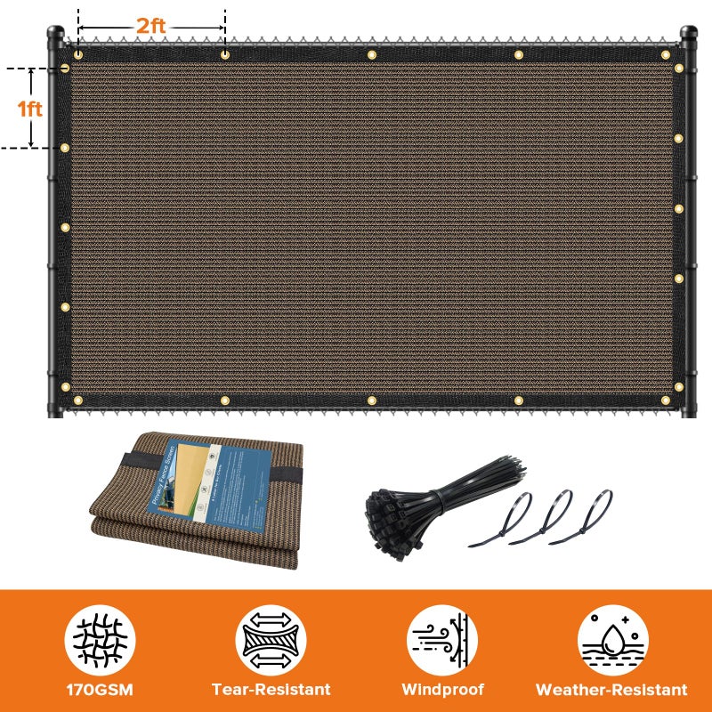 Cisvio 5ftx50ft Fence Privacy Screen Heavy Duty 170 GSM Windscreen & Dustproof Fabric Privacy Screen Covering Mesh Fencing for Outdoor Patio, Balcony, Pool Deck, Brown - Image 5