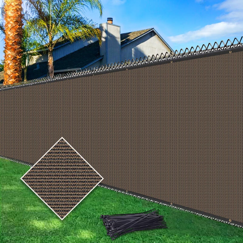 Cisvio 5ftx50ft Fence Privacy Screen Heavy Duty 170 GSM Windscreen & Dustproof Fabric Privacy Screen Covering Mesh Fencing for Outdoor Patio, Balcony, Pool Deck, Brown - Image 1