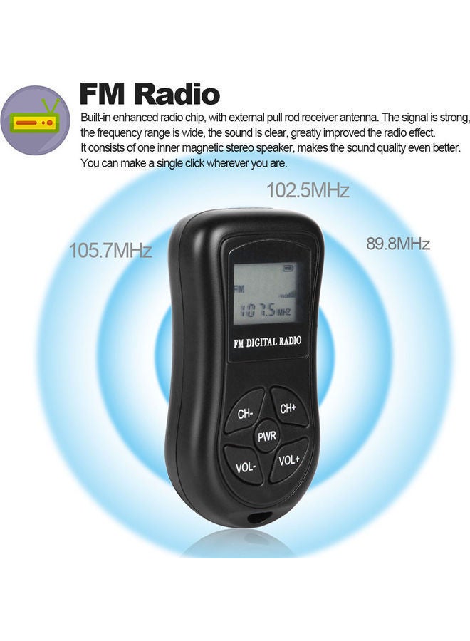 NIBEMINENT Mini FM Portable Digital Radio LU-H86-44 Black  - Image 5