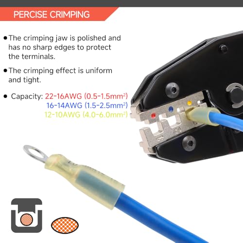 HKS Crimping Tool for Heat Shrink Connectors with 3 in 1 Stripper & 180PCS Marine Grade Heat Shrink Butt Connectors of Tinned Red Copper AWG 22-10 - Image 3