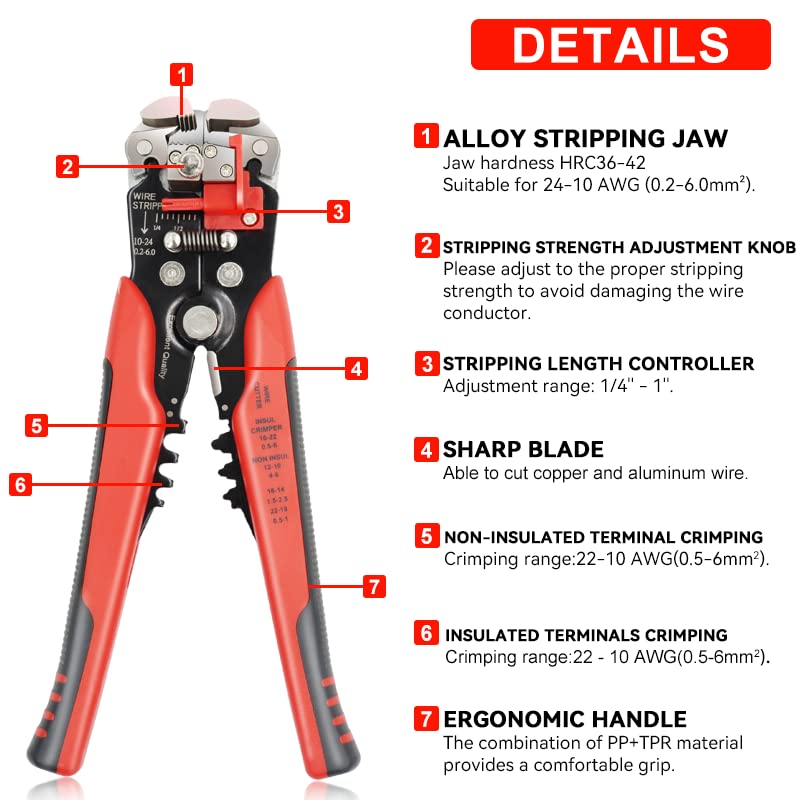 HKS Crimping Tool for Heat Shrink Connectors with 3 in 1 Stripper & 180PCS Marine Grade Heat Shrink Butt Connectors of Tinned Red Copper AWG 22-10 - Image 4